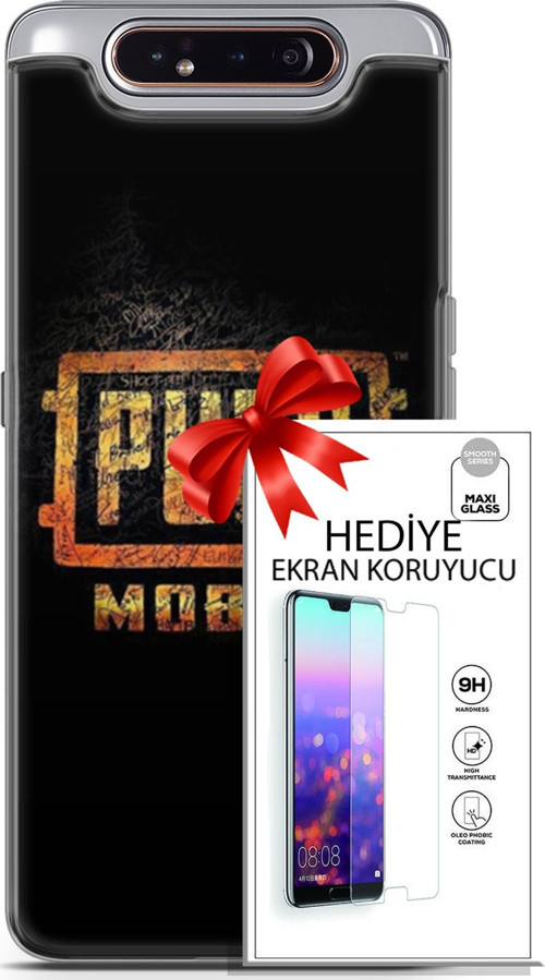 Samsung Galaxy A80 Kılıf Orijinal Seri Pubg 14 Logo Cover Kılıf + Ön Ekran Koruyucu