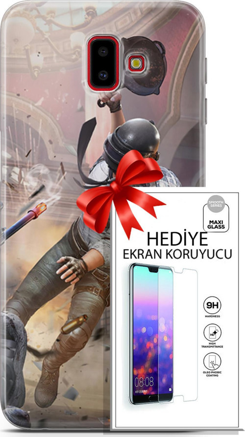 Samsung Galaxy J6 Plus Kılıf Orijinal Seri Pubg 07 Kravatlı Karakter Desenli Kılıf + Ön Ekran Koruyucu