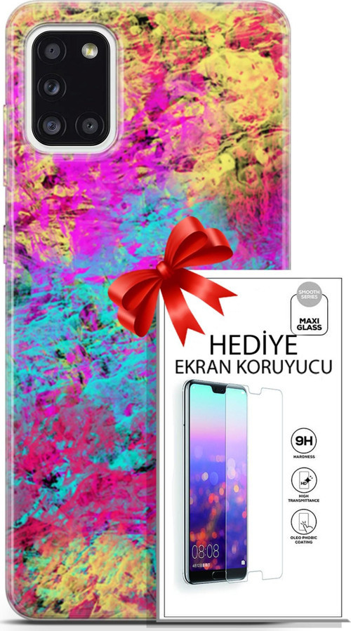 Samsung Galaxy A31 Kılıf Orijinal Seri Nature 29 Çok Renkli Leke Tutmaz Kapak + Ekran Koruyucu