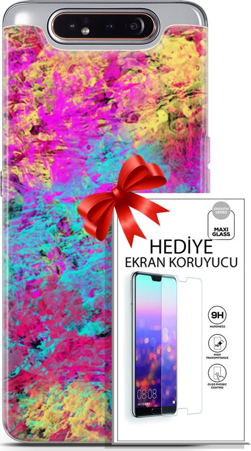 Samsung Galaxy A80 Kılıf Orijinal Seri Nature 29 Çok Renkli Leke Tutmaz Kapak + Ekran Koruyucu