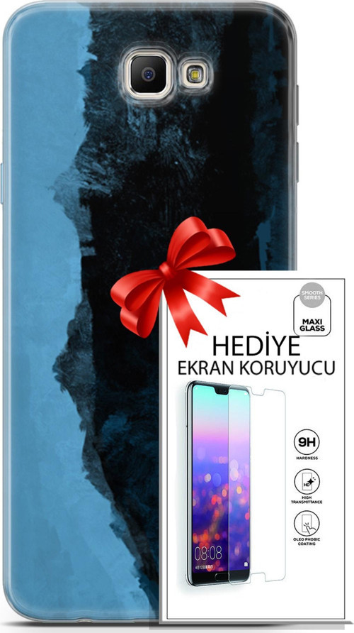 Samsung Galaxy J7 Prime Kılıf Orijinal Seri Nature 24 Mavi Siyah Darbe Emici Kılıf + Ekran Koruyucu