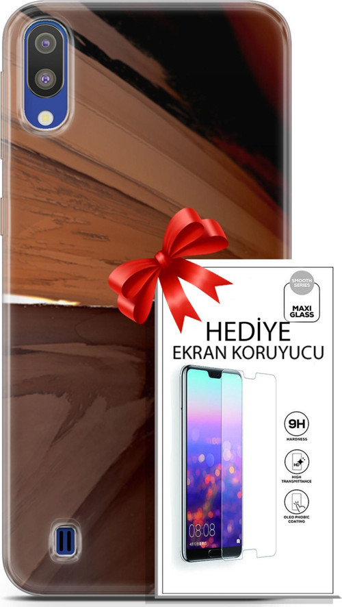 Samsung Galaxy M10 Kılıf Orijinal Seri Nature 01 Kahverengi Tonlar Telefon Kılıfı + Ekran Koruyucu