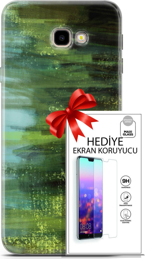 Samsung Galaxy J4 Plus Kılıf Orijinal Seri Nature 21 Çalılar Darbe Önleyici Kapak + Ön Ekran Koruyucu
