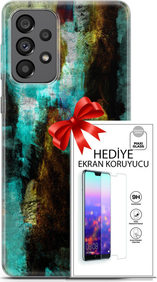 Samsung Galaxy A73 5G Kılıf Orijinal Seri Nature 12 Kahve Yeşil Tasarım Kılıf + Ekran Koruyucu