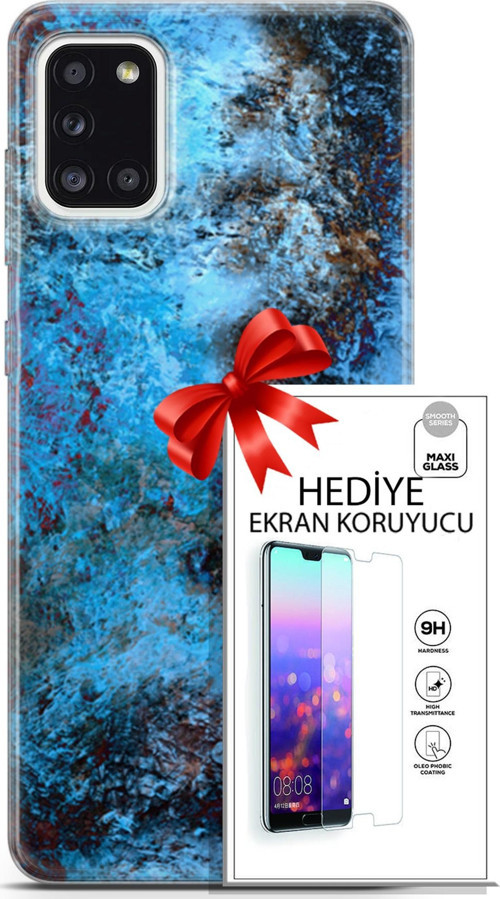 Samsung Galaxy A31 Kılıf Orijinal Seri Nature 27 Rengarenk Lazer Kesim Silikon Ekran Koruyucu