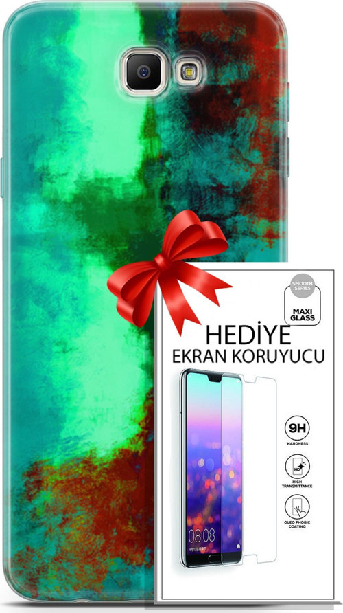 Samsung Galaxy J7 Prime Kılıf Orijinal Seri Nature 20 Yeşil Kahve Renkli Kılıf Ekran Koruyucu