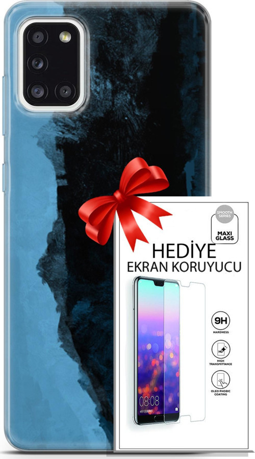 Samsung Galaxy A31 Kılıf Orijinal Seri Nature 24 Mavi Siyah Darbe Emici Kılıf + Ekran Koruyucu