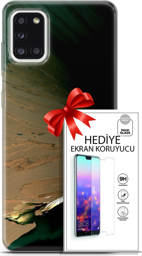 Samsung Galaxy A31 Kılıf Orijinal Seri Nature 02 Yeşil Sarı Kapak Ve Ekran Koruyucu