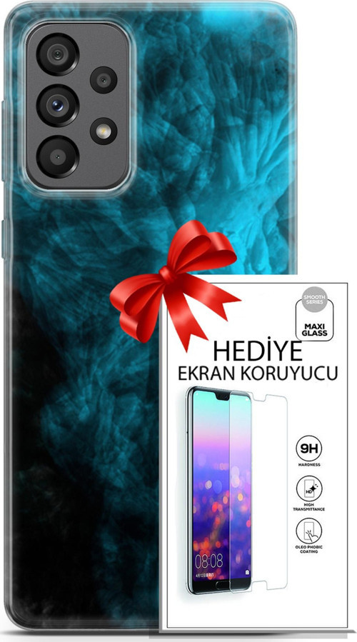 Samsung Galaxy A73 5G Kılıf Orijinal Seri Nature 15 Mavi Taşlar Kalın Silikon + Ekran Koruyucu