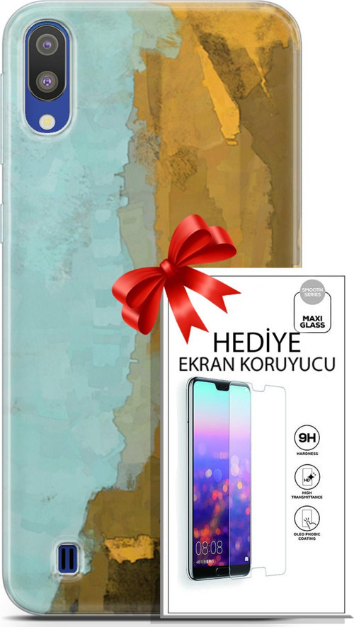 Samsung Galaxy M10 Kılıf Orijinal Seri Nature 25 Su Yeşili Soyulmayan Kılıf + Ekran Koruyucu Full Koruma