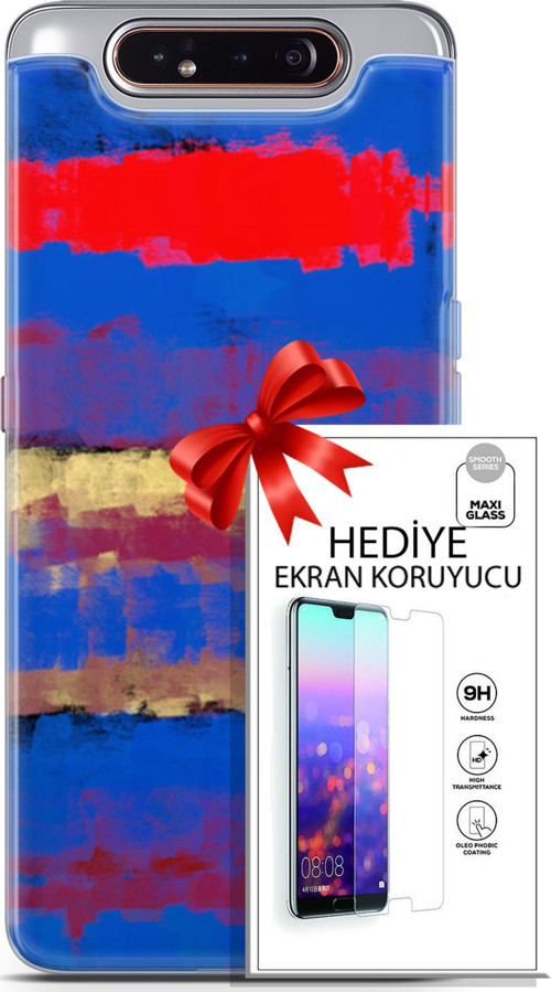 Samsung Galaxy A80 Kılıf Orijinal Seri Nature 09 Turuncu Mavi Uv Kılıf Ve Ekran Koruyucu