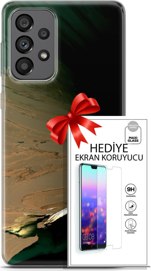 Samsung Galaxy A73 5G Kılıf Orijinal Seri Nature 02 Yeşil Sarı Kapak Ve Ekran Koruyucu