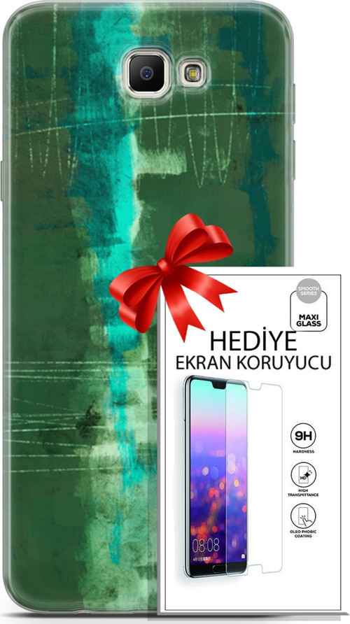 Samsung Galaxy J7 Prime Kılıf Orijinal Seri Nature 06 Yeşil Koruyucu Kapak Ekran Koruyucu