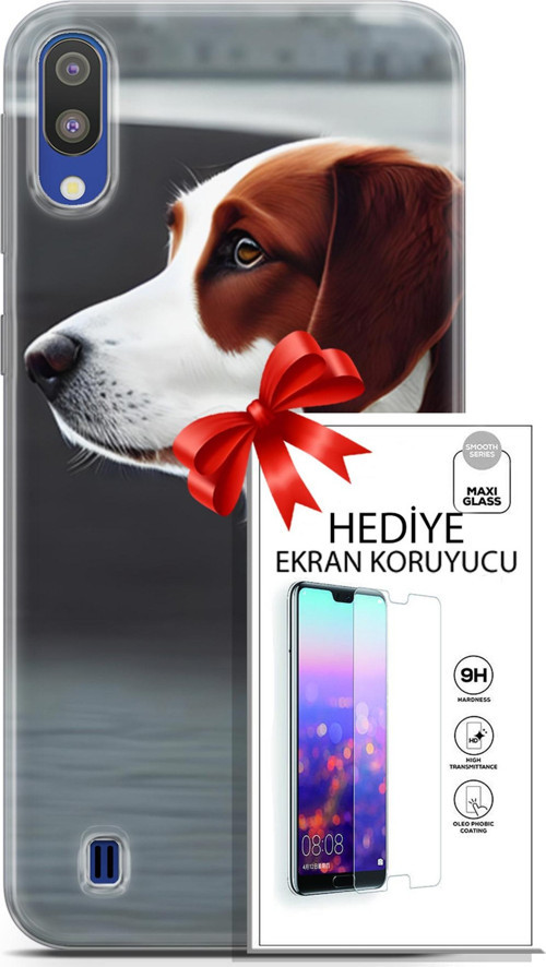 Samsung Galaxy M10 Kılıf Orijinal Seri Dogs 18 Süvari Köpeği Parlak Kılıf + Ekran Koruyucu Full Koruma