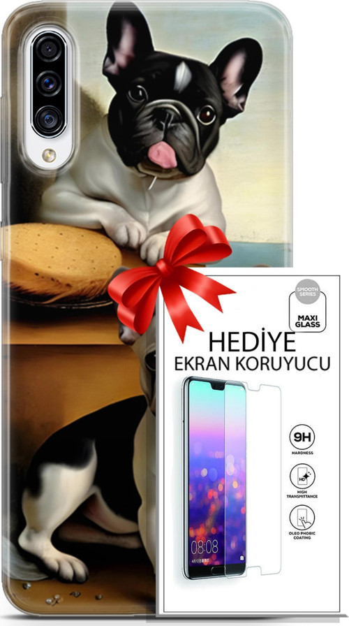 Samsung Galaxy A70S Kılıf Orijinal Seri Dogs 28 Fransız Bulldog İz Bırakmayan Kılıf + Ön Ekran Koruyucu