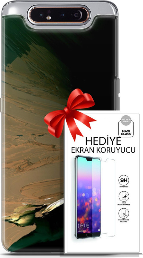 Samsung Galaxy A80 Kılıf Orijinal Seri Nature 02 Yeşil Sarı Kapak Ve Ekran Koruyucu
