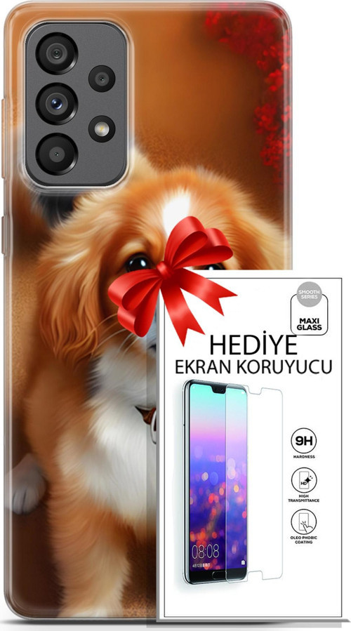 Samsung Galaxy A73 5G Kılıf Orijinal Seri Dogs 14 King Charles Spaniel Cover Kılıf + Ön Ekran Koruyucu