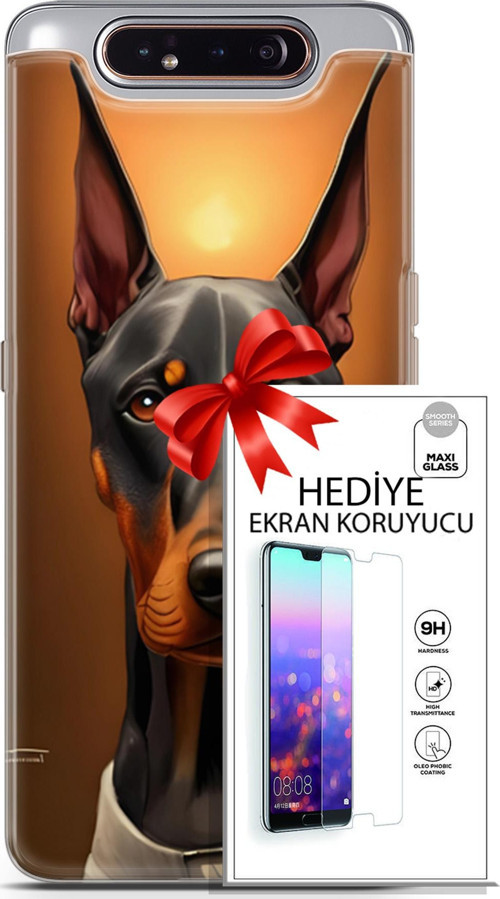 Samsung Galaxy A80 Kılıf Orijinal Seri Dogs 03 Doberman Arka Kapak + Ekran Koruyucu