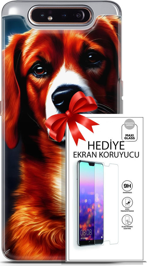 Samsung Galaxy A80 Kılıf Orijinal Seri Dogs 21 Spaniel Darbe Önleyici Kapak + Ön Ekran Koruyucu