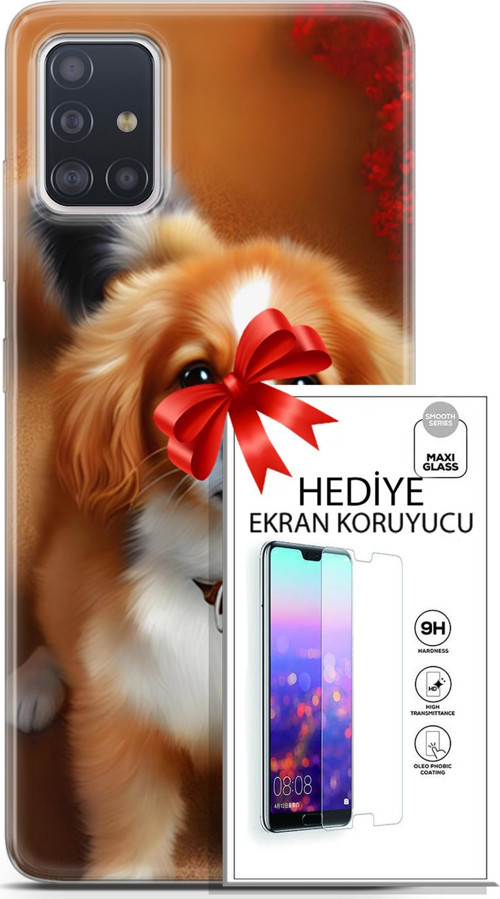 Samsung Galaxy A71 Kılıf Orijinal Seri Dogs 14 King Charles Spaniel Cover Kılıf + Ön Ekran Koruyucu