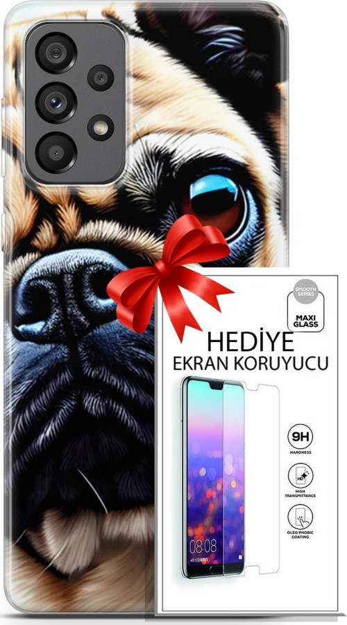 Samsung Galaxy A73 5G Kılıf Orijinal Seri Dogs 08 Pug Baskılı Kılıf + Ekran Koruyucu