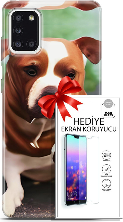 Samsung Galaxy A31 Kılıf Orijinal Seri Dogs 29 American Staffordshire Leke Tutmaz Kapak + Ekran Koruyucu