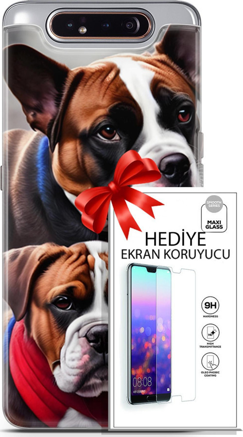 Samsung Galaxy A80 Kılıf Orijinal Seri Dogs 25 Alman Boksör Soyulmayan Kılıf + Ekran Koruyucu Full Koruma