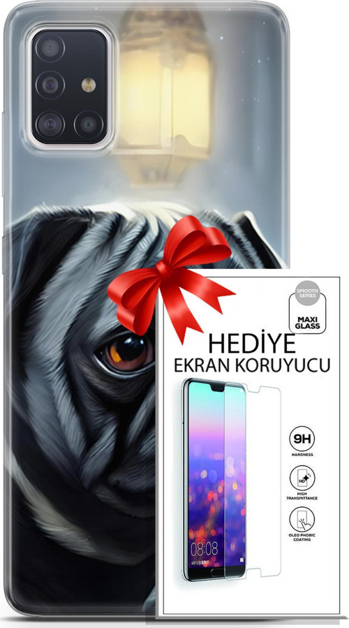 Samsung Galaxy A71 Kılıf Orijinal Seri Dogs 30 Pug Kenarları Şeffaf Kapak Ve Ekran Koruyucu