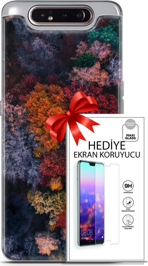 Samsung Galaxy A80 Kılıf Orijinal Seri Fantasy 16 Renkli Ağaçlar Hediyelik Kılıf Ve Ekran Koruyucu