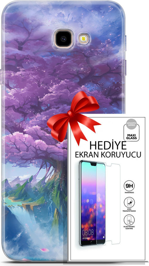 Samsung Galaxy J4 Plus Kılıf Orijinal Seri Fantasy 27 Bahar Ağaç Lazer Kesim Silikon Ekran Koruyucu