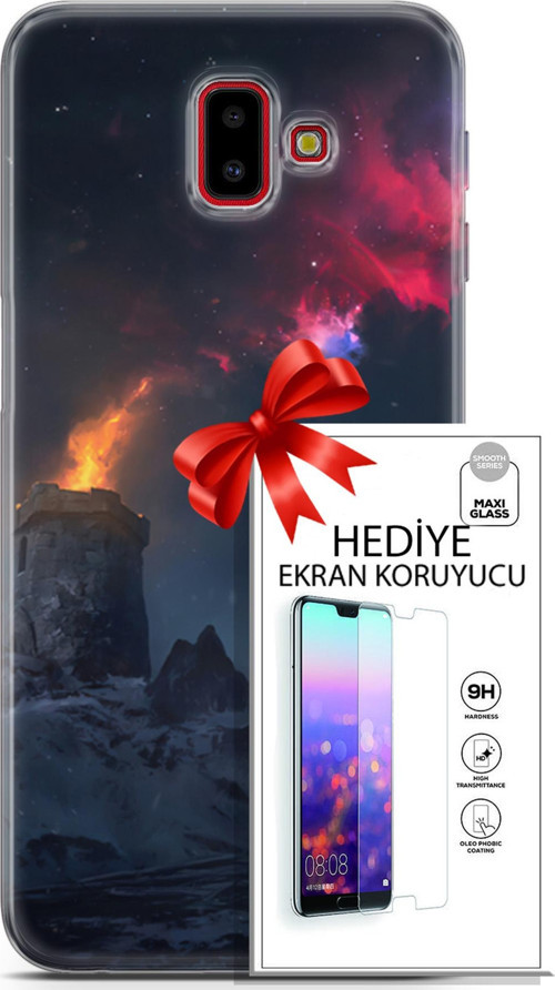 Samsung Galaxy J6 Plus Kılıf Orijinal Seri Fantasy 28 Kuzey Işıkları İz Bırakmayan Kılıf + Ön Ekran Koruyucu