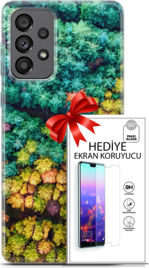 Samsung Galaxy A73 5G Kılıf Orijinal Seri Fantasy 08 Kuşbakışı Orman Baskılı Kılıf + Ekran Koruyucu