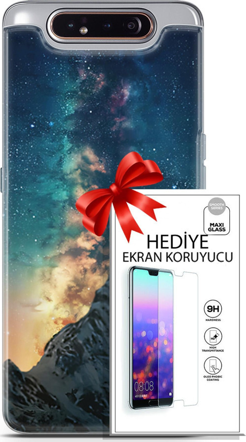 Samsung Galaxy A80 Kılıf Orijinal Seri Fantasy 19 Mavi Gece Tam Koruma Kılıf + Ekran Koruyucu