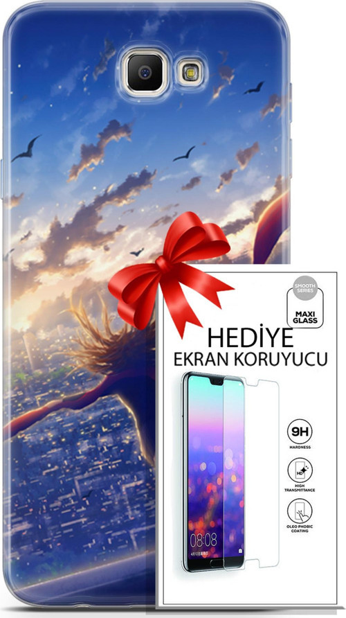 Samsung Galaxy J7 Prime Kılıf Orijinal Seri Fantasy 03 Kuşlar Kız Arka Kapak + Ekran Koruyucu
