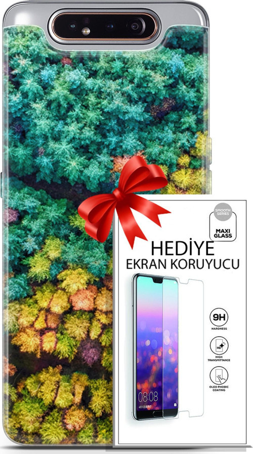 Samsung Galaxy A80 Kılıf Orijinal Seri Fantasy 08 Kuşbakışı Orman Baskılı Kılıf + Ekran Koruyucu