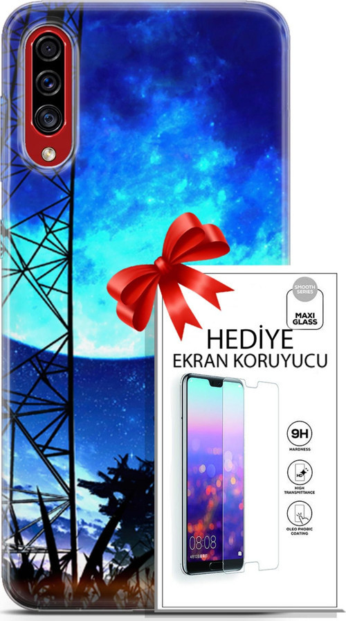 Samsung Galaxy A50S Kılıf Orijinal Seri Fantasy 24 Mavi Ay Darbe Emici Kılıf + Ekran Koruyucu