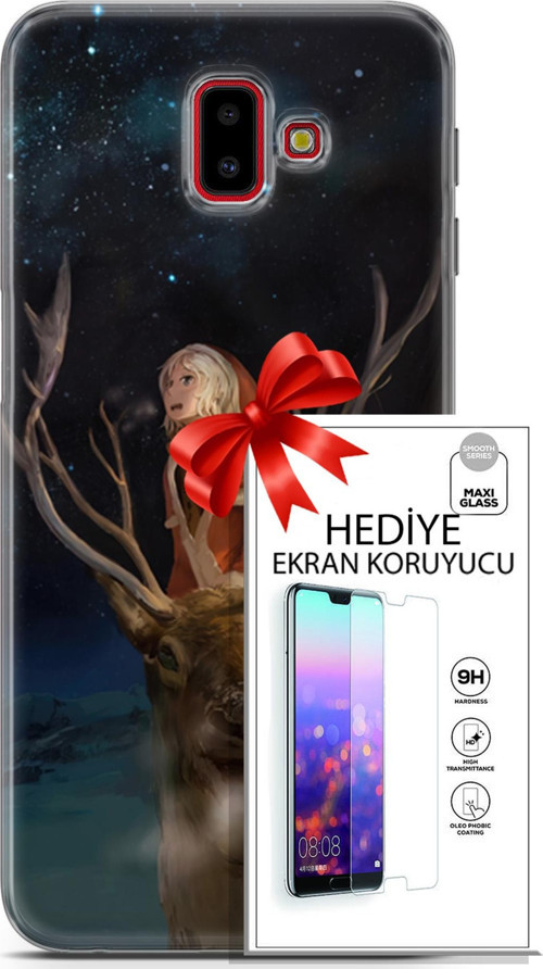 Samsung Galaxy J6 Plus Kılıf Orijinal Seri Fantasy 18 Geyik Kız Parlak Kılıf + Ekran Koruyucu Full Koruma
