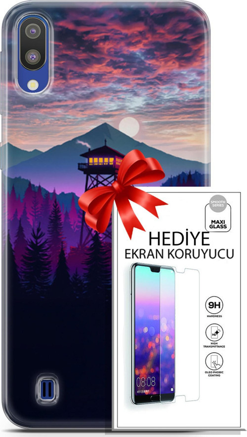 Samsung Galaxy M10 Kılıf Orijinal Seri Fantasy 17 Orman Kule Yumuşak Kılıf + Ekran Koruyucu