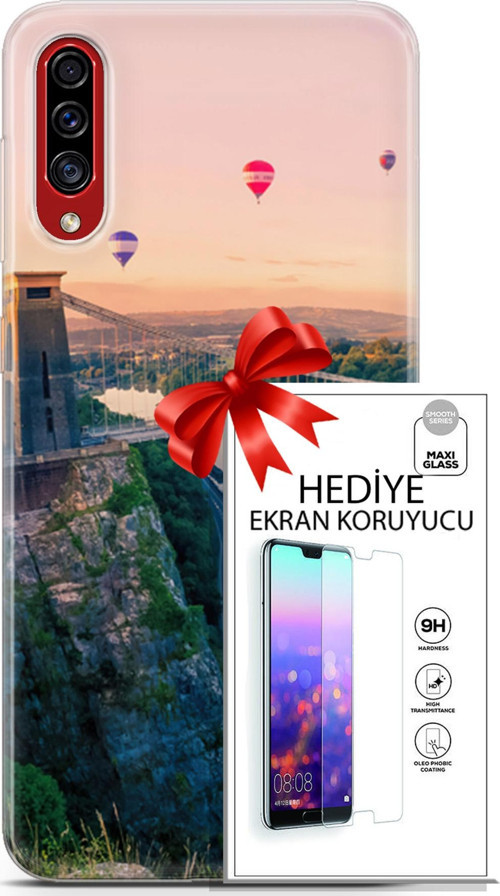 Samsung Galaxy A50S Kılıf Orijinal Seri Fantasy 07 Köprü Balonlar Desenli Kılıf + Ön Ekran Koruyucu