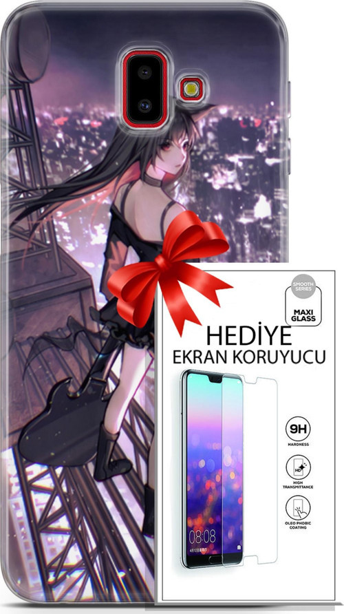 Samsung Galaxy J6 Plus Kılıf Orijinal Seri Fantasy 20 Anime Çatıda Renkli Kılıf Ekran Koruyucu