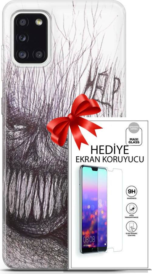 Samsung Galaxy A31 Kılıf Orijinal Seri Soul 29 Şeytan Leke Tutmaz Kapak + Ekran Koruyucu