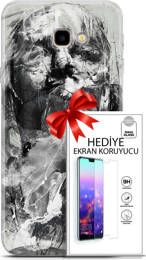 Samsung Galaxy J4 Plus Kılıf Orijinal Seri Soul 30 Siyah Beyaz Kenarları Şeffaf Kapak Ve Ekran Koruyucu