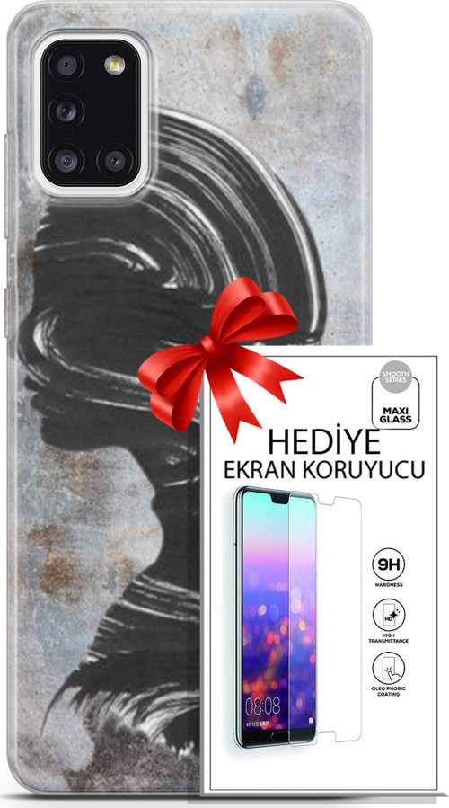 Samsung Galaxy A31 Kılıf Orijinal Seri Soul 18 Silüet Parlak Kılıf + Ekran Koruyucu Full Korumake