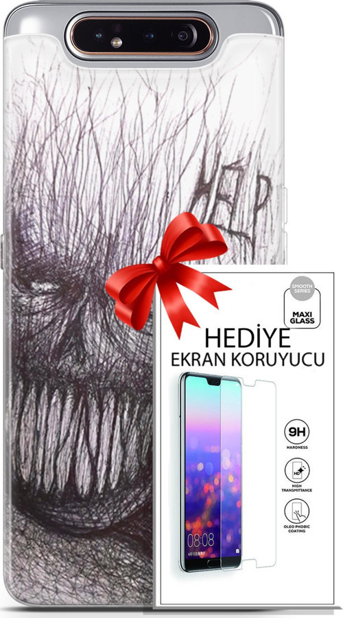 Samsung Galaxy A80 Kılıf Orijinal Seri Soul 29 Şeytan Leke Tutmaz Kapak + Ekran Koruyucu