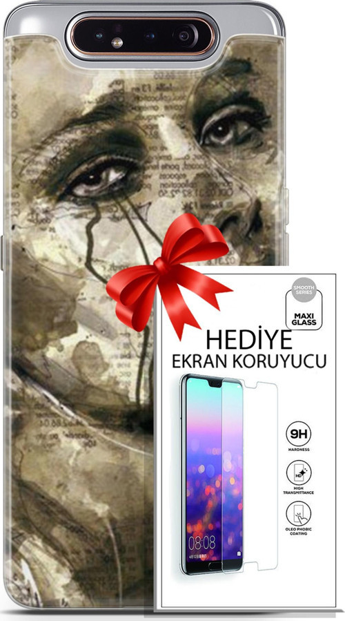 Samsung Galaxy A80 Kılıf Orijinal Seri Soul 17 Ağlayan Yüz Yumuşak Kılıf + Ekran Koruyucu