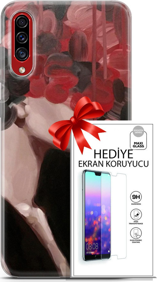 Samsung Galaxy A50S Kılıf Orijinal Seri Soul 19 Kırmızı Pembe Siyah Tam Koruma Kılıf + Ekran Koruyucu