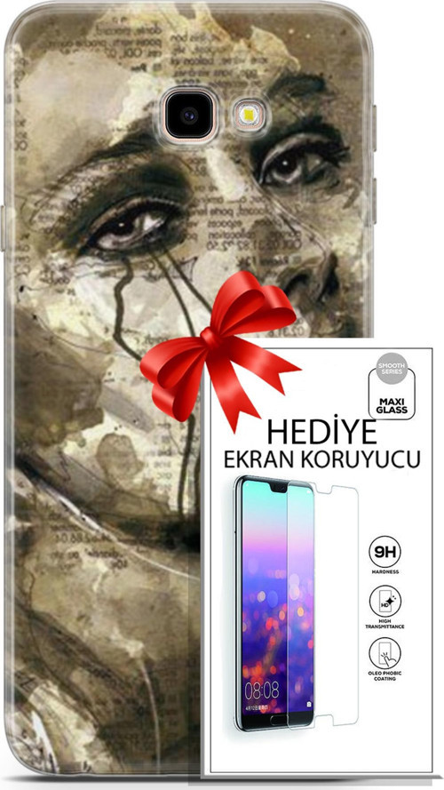 Samsung Galaxy J4 Plus Kılıf Orijinal Seri Soul 17 Ağlayan Yüz Yumuşak Kılıf + Ekran Koruyucu