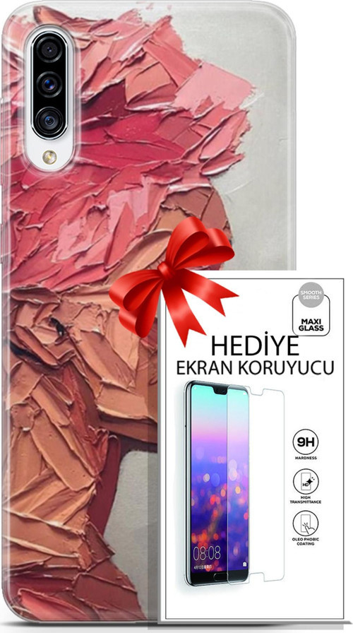 Samsung Galaxy A70S Kılıf Orijinal Seri Soul 08 Pembe Baskılı Kılıf + Ekran Koruyucu