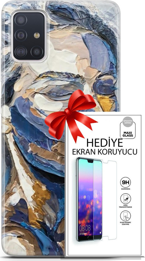 Samsung Galaxy A71 Kılıf Orijinal Seri Soul 06 Mavi Yüz Koruyucu Kapak Ekran Koruyucu