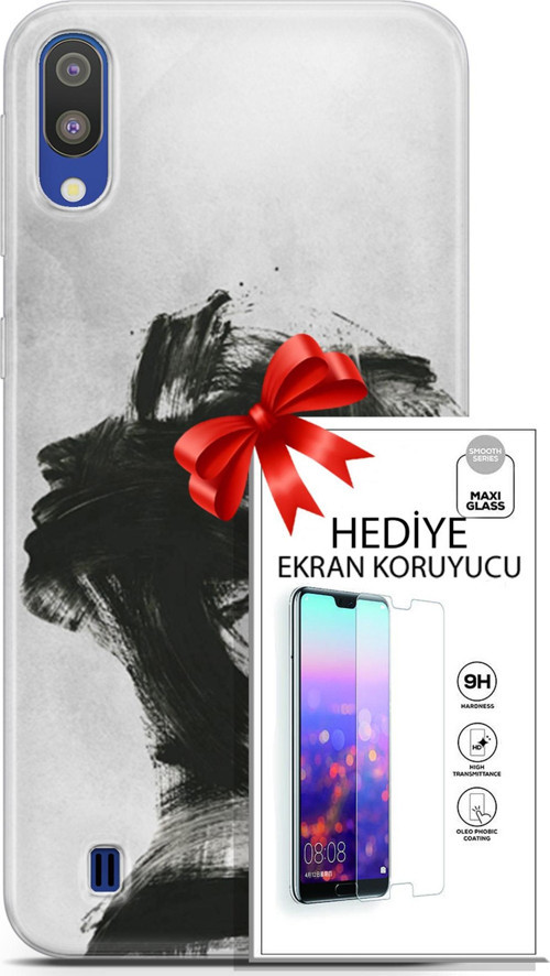 Samsung Galaxy M10 Kılıf Orijinal Seri Soul 05 Karakalem Koruma Kılıfı + Ekran Koruyucu